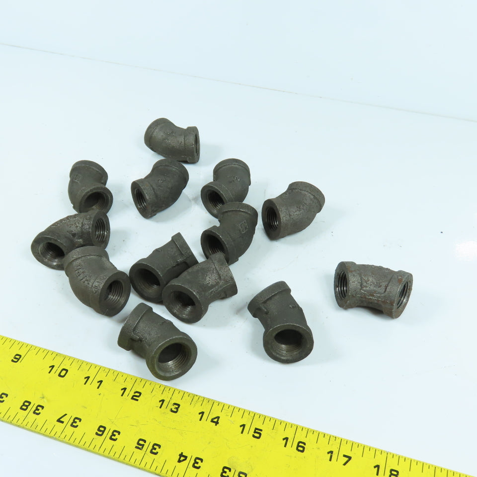 Ward 1/2" NPT 45° Black Pipe Malleable Iron Threaded Pipe Elbow Fitting Lot/13