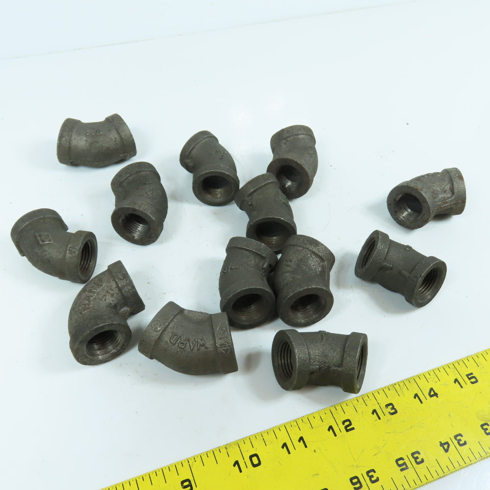 Ward 1/2" NPT 45° Black Pipe Malleable Iron Threaded Pipe Elbow Fitting Lot/13