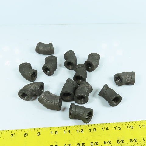 Ward 1/2" NPT 45° Black Pipe Malleable Iron Threaded Pipe Elbow Fitting Lot/13