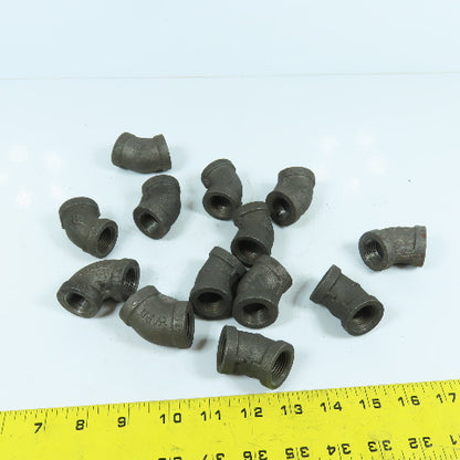 Ward 1/2" NPT 45° Black Pipe Malleable Iron Threaded Pipe Elbow Fitting Lot/13