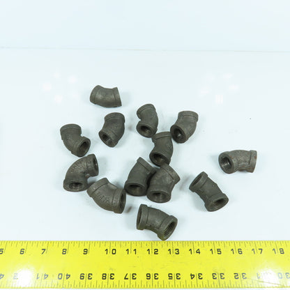 Ward 1/2" NPT 45° Black Pipe Malleable Iron Threaded Pipe Elbow Fitting Lot/13