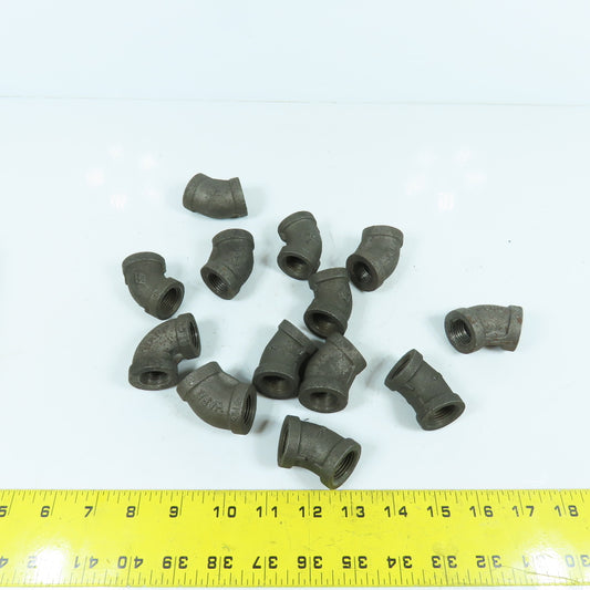 Ward 1/2" NPT 45° Black Pipe Malleable Iron Threaded Pipe Elbow Fitting Lot/13