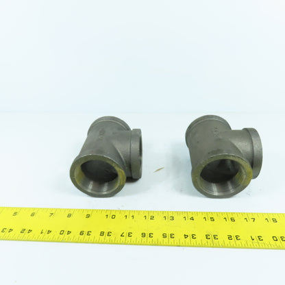 Ward 2" x 2" x 2" NPT Black Pipe Malleable Iron Threaded Pipe Tee USA Lot Of 2
