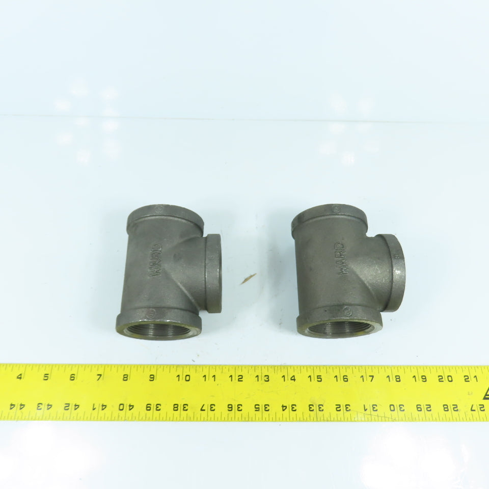 Ward 2" x 2" x 2" NPT Black Pipe Malleable Iron Threaded Pipe Tee USA Lot Of 2