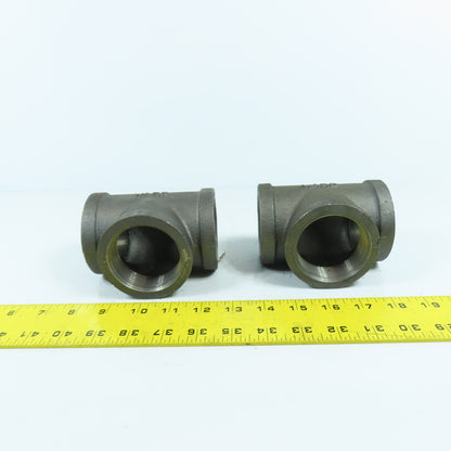 Ward 2" x 2" x 2" NPT Black Pipe Malleable Iron Threaded Pipe Tee USA Lot Of 2