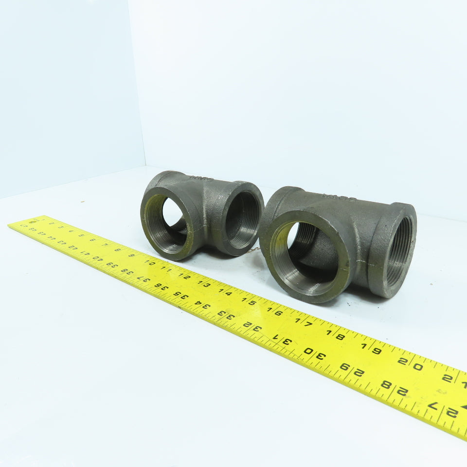 Ward 2" x 2" x 2" NPT Black Pipe Malleable Iron Threaded Pipe Tee USA Lot Of 2