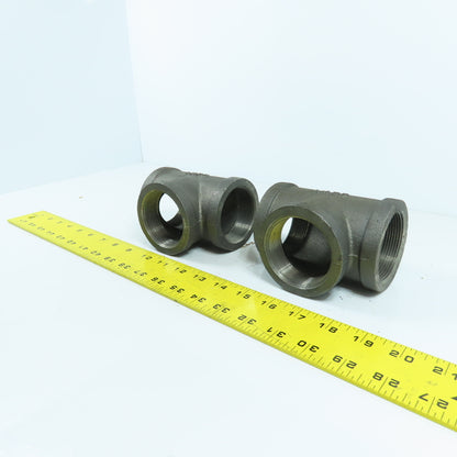 Ward 2" x 2" x 2" NPT Black Pipe Malleable Iron Threaded Pipe Tee USA Lot Of 2