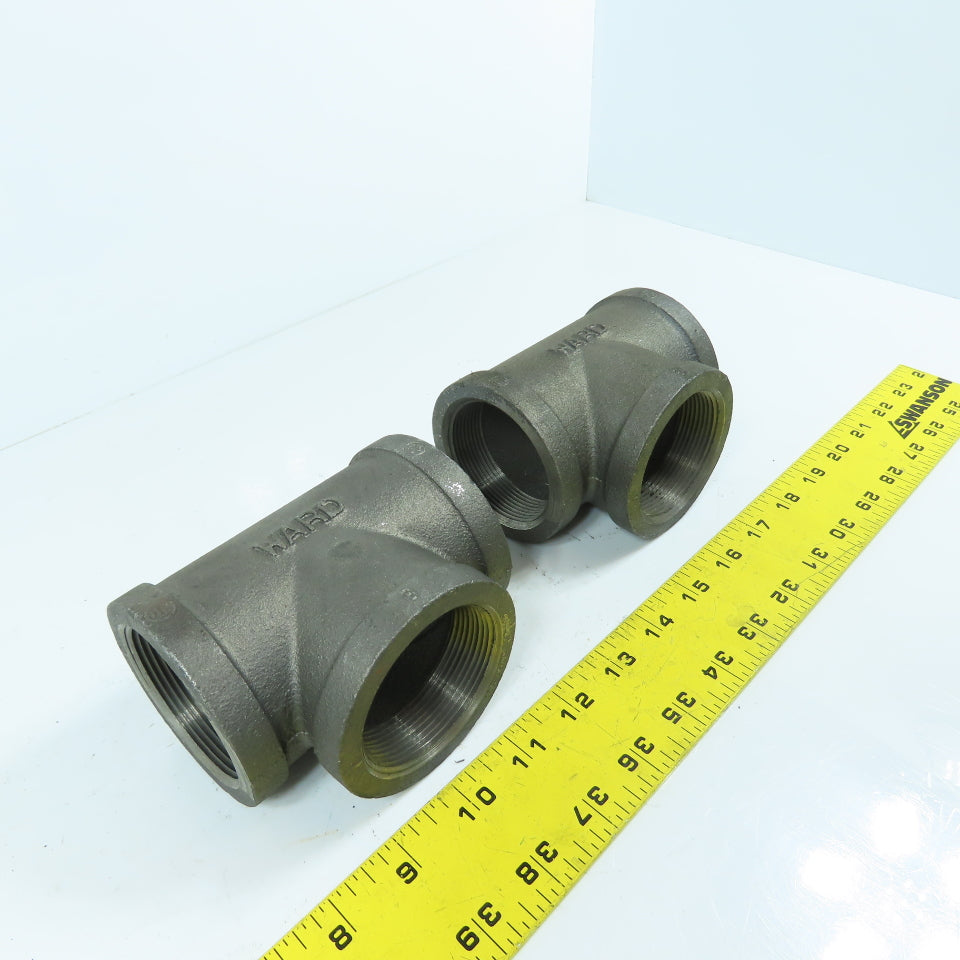 Ward 2" x 2" x 2" NPT Black Pipe Malleable Iron Threaded Pipe Tee USA Lot Of 2