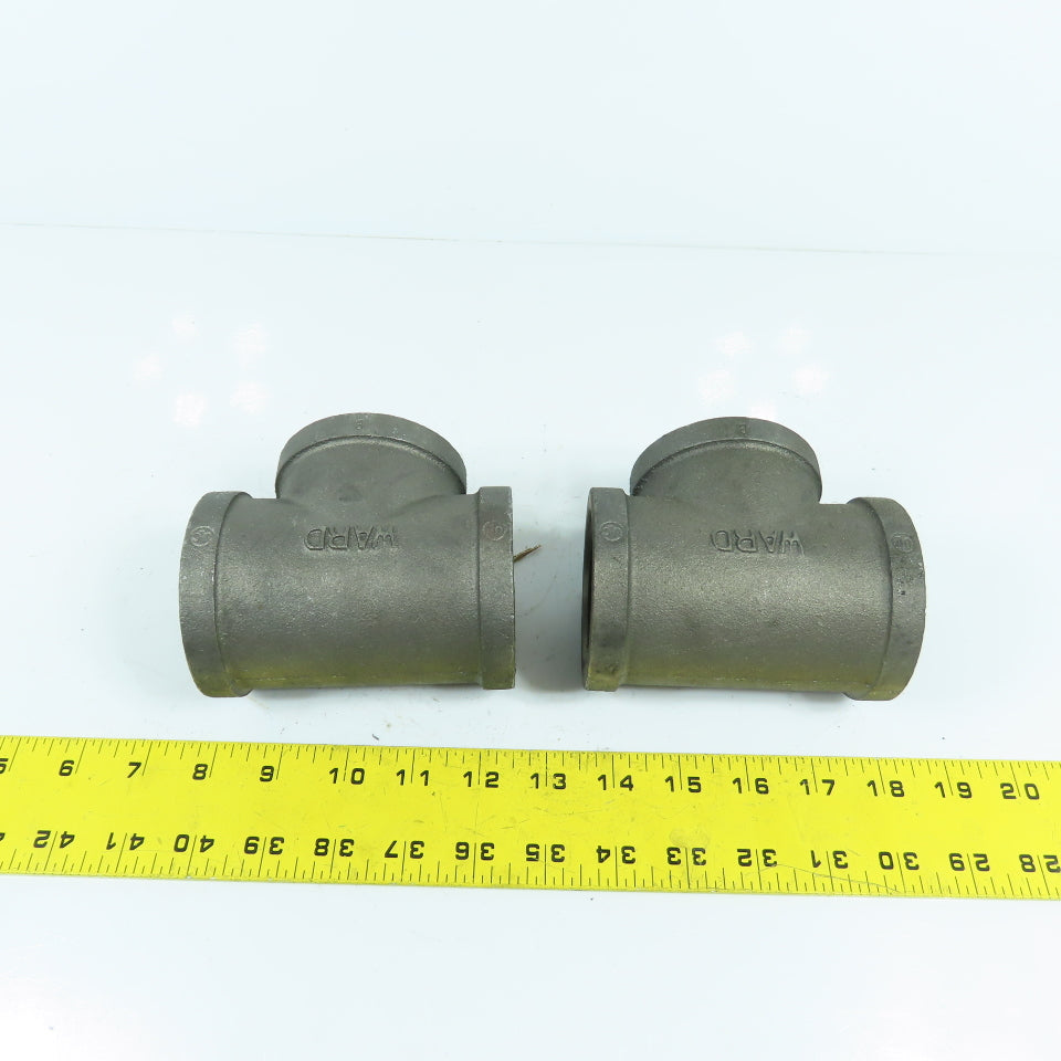 Ward 2" x 2" x 2" NPT Black Pipe Malleable Iron Threaded Pipe Tee USA Lot Of 2