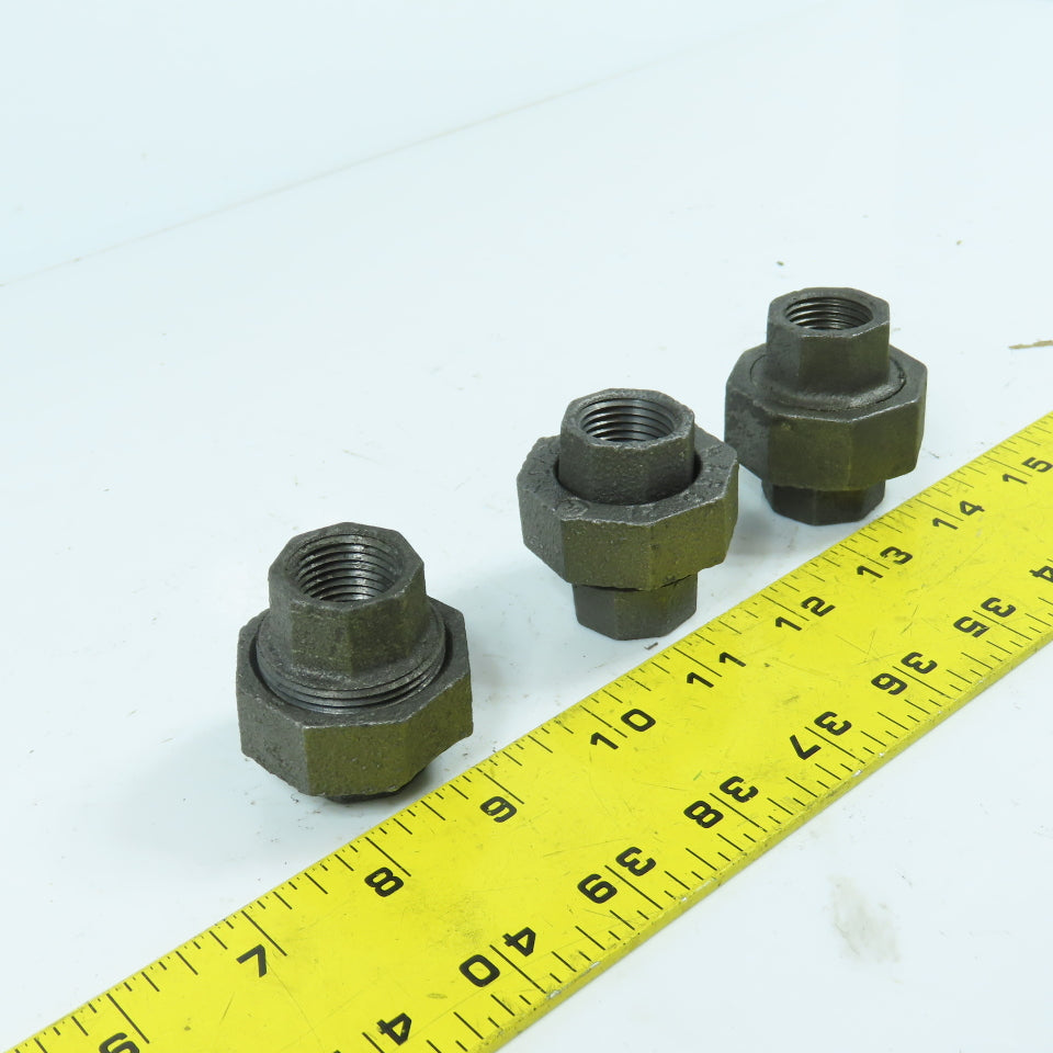 Ward 1/2" x 1/2" NPT Black Pipe Malleable Iron Threaded Pipe Union Lot Of 3