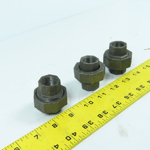 Ward 1/2" x 1/2" NPT Black Pipe Malleable Iron Threaded Pipe Union Lot Of 3
