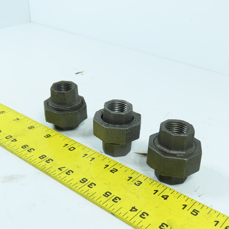 Ward 1/2" x 1/2" NPT Black Pipe Malleable Iron Threaded Pipe Union Lot Of 3