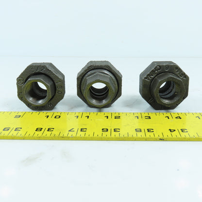 Ward 1/2" x 1/2" NPT Black Pipe Malleable Iron Threaded Pipe Union Lot Of 3