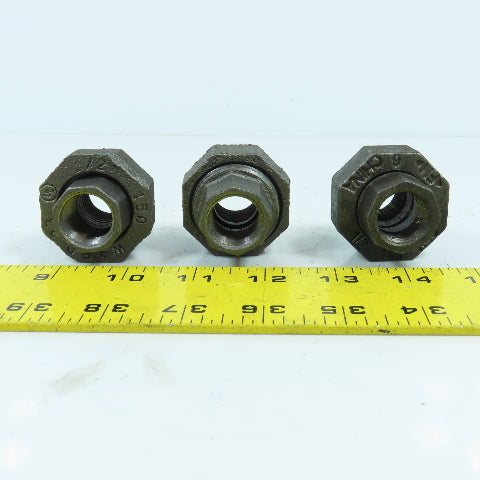 Ward 1/2" x 1/2" NPT Black Pipe Malleable Iron Threaded Pipe Union Lot Of 3