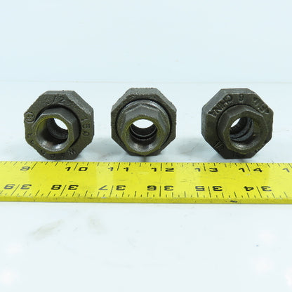 Ward 1/2" x 1/2" NPT Black Pipe Malleable Iron Threaded Pipe Union Lot Of 3