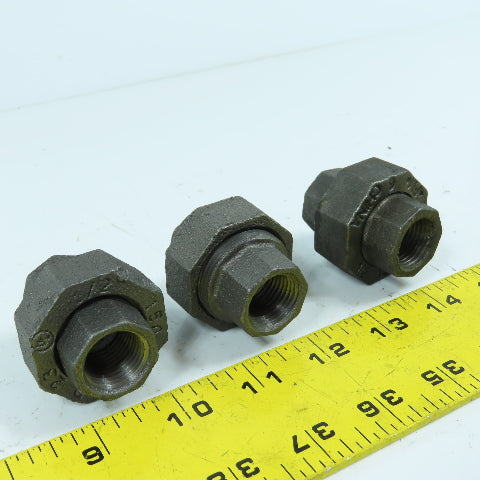 Ward 1/2" x 1/2" NPT Black Pipe Malleable Iron Threaded Pipe Union Lot Of 3