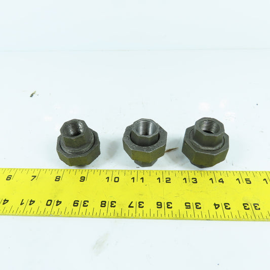 Ward 1/2" x 1/2" NPT Black Pipe Malleable Iron Threaded Pipe Union Lot Of 3