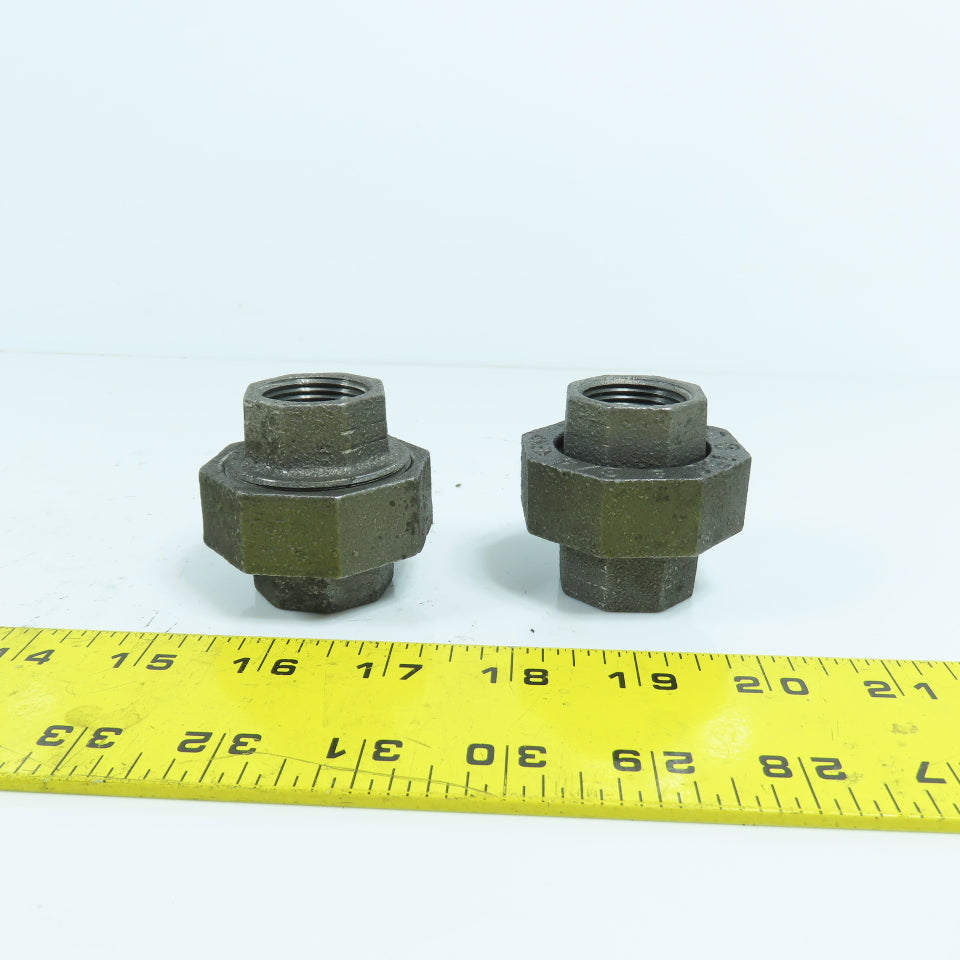 Ward 3/4" x 3/4" NPT Black Pipe Malleable Iron Threaded Pipe Union Lot Of 2