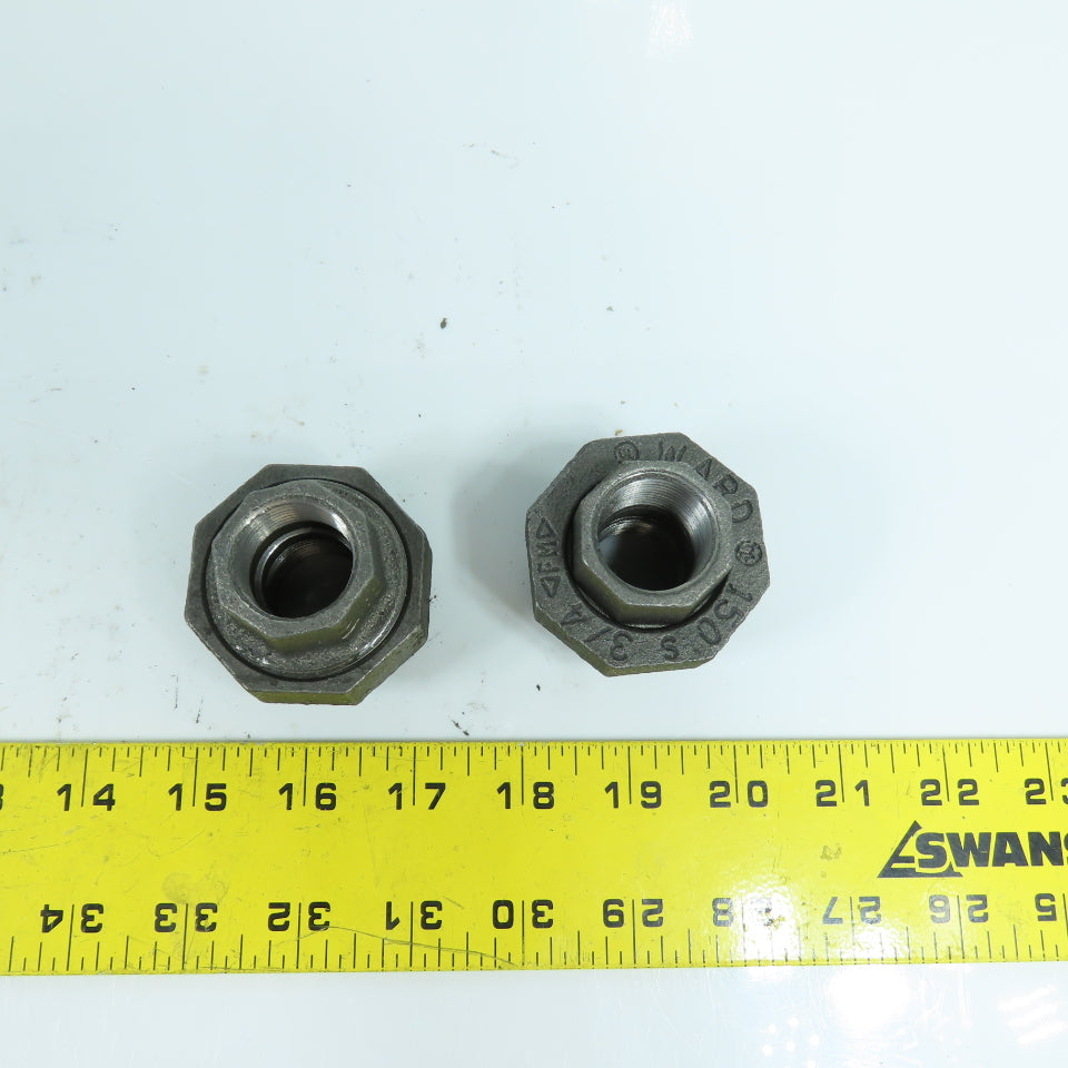 Ward 3/4" x 3/4" NPT Black Pipe Malleable Iron Threaded Pipe Union Lot Of 2