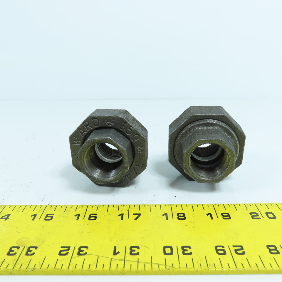 Ward 3/4" x 3/4" NPT Black Pipe Malleable Iron Threaded Pipe Union Lot Of 2