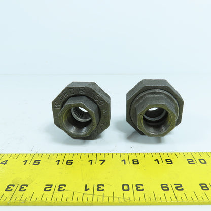 Ward 3/4" x 3/4" NPT Black Pipe Malleable Iron Threaded Pipe Union Lot Of 2