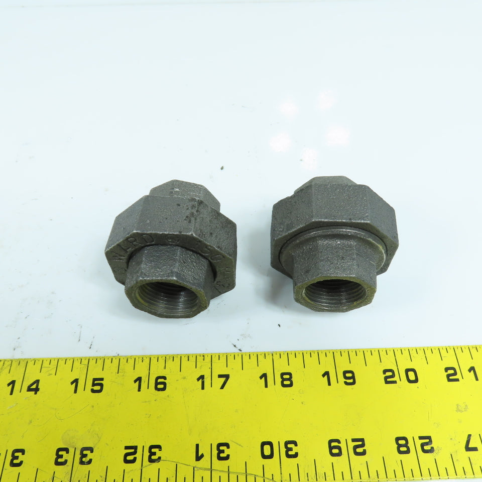 Ward 3/4" x 3/4" NPT Black Pipe Malleable Iron Threaded Pipe Union Lot Of 2