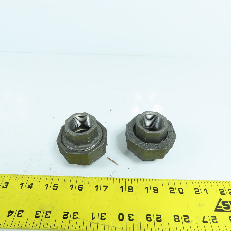 Ward 3/4" x 3/4" NPT Black Pipe Malleable Iron Threaded Pipe Union Lot Of 2