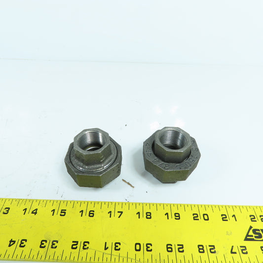 Ward 3/4" x 3/4" NPT Black Pipe Malleable Iron Threaded Pipe Union Lot Of 2