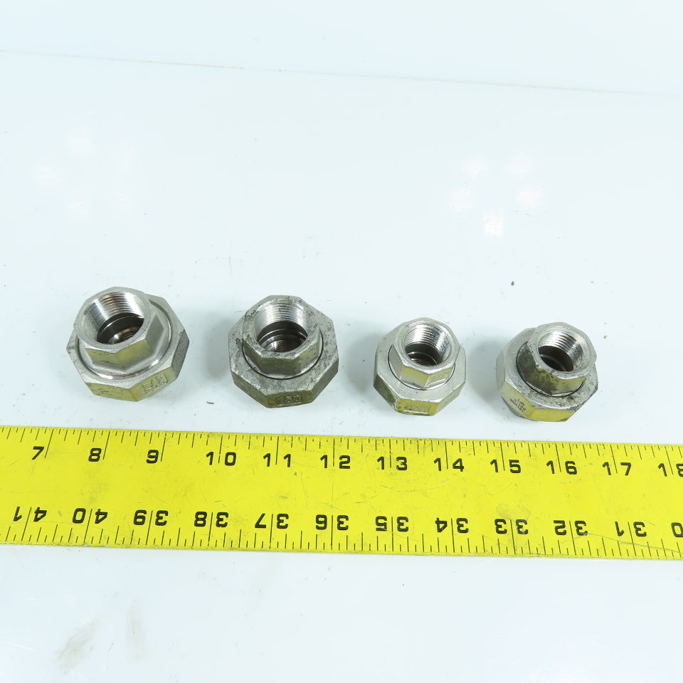 3/4" & 1/2" NPT 304 Stainless Steel Threaded Pipe Union Lot Of 4