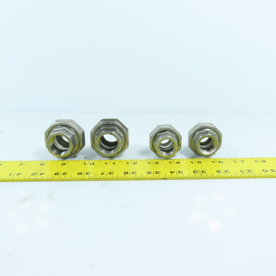 3/4" & 1/2" NPT 304 Stainless Steel Threaded Pipe Union Lot Of 4