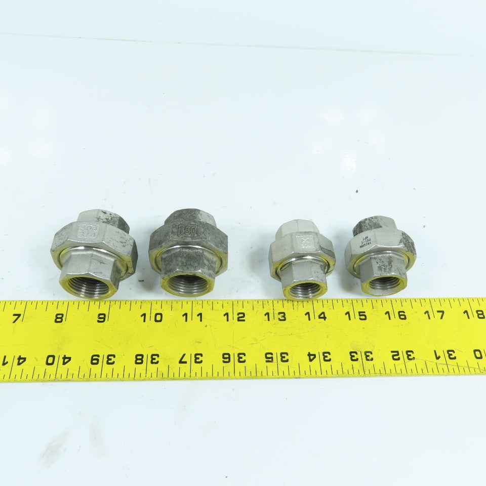 3/4" & 1/2" NPT 304 Stainless Steel Threaded Pipe Union Lot Of 4