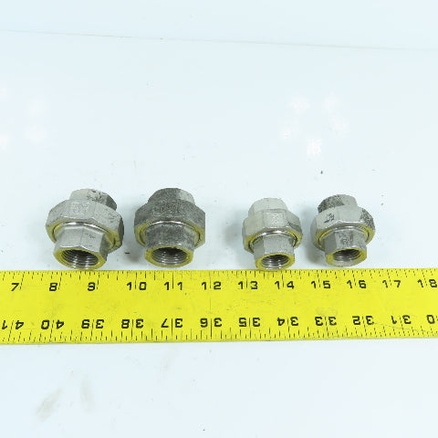 3/4" & 1/2" NPT 304 Stainless Steel Threaded Pipe Union Lot Of 4