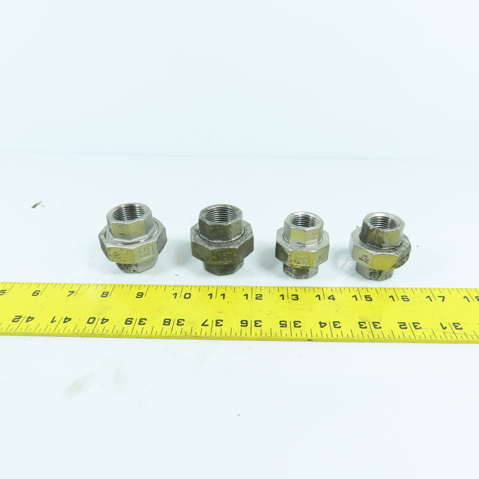3/4" & 1/2" NPT 304 Stainless Steel Threaded Pipe Union Lot Of 4