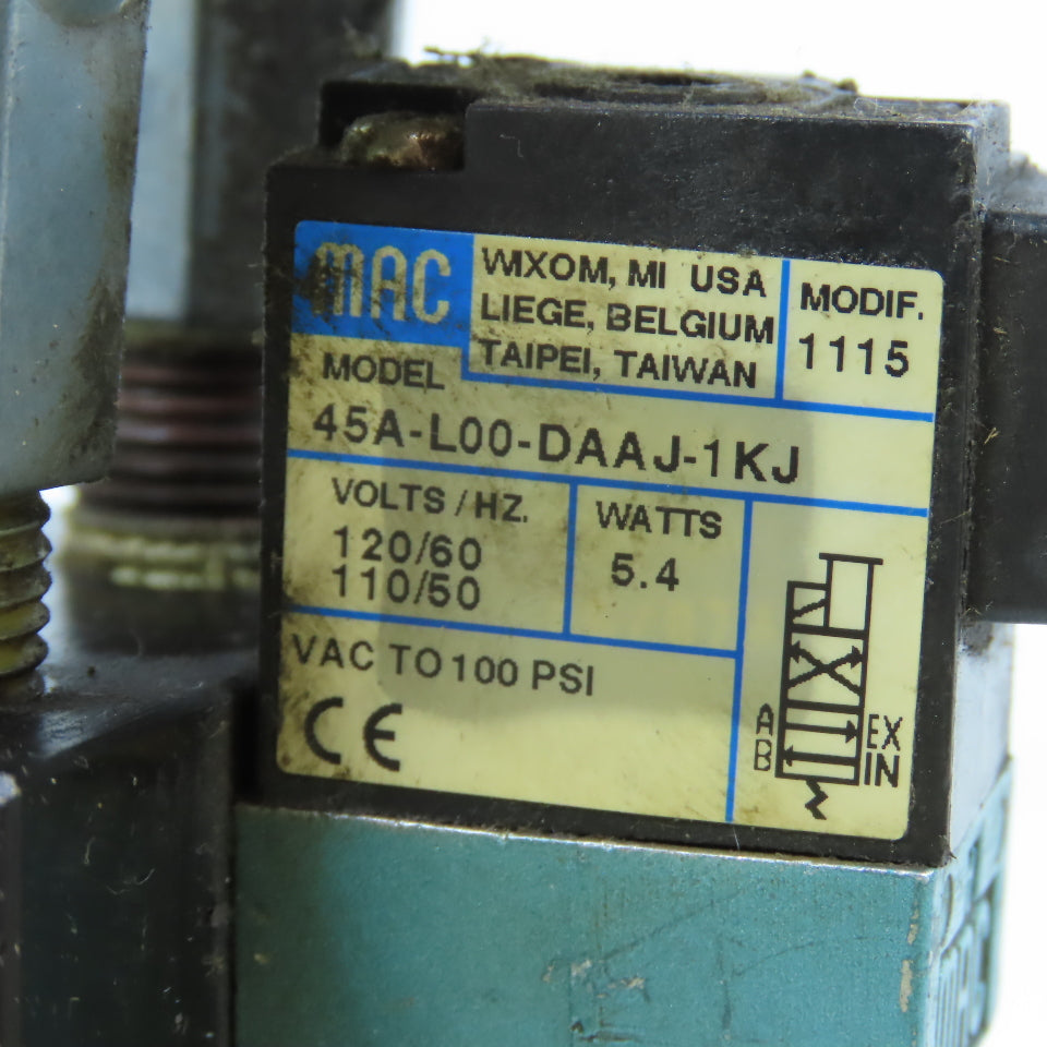MAC 45A-L00-DAAJ-1KJ Solenoid Valve 120VAC W/ 4-Port Block & Humphrey SQE-2