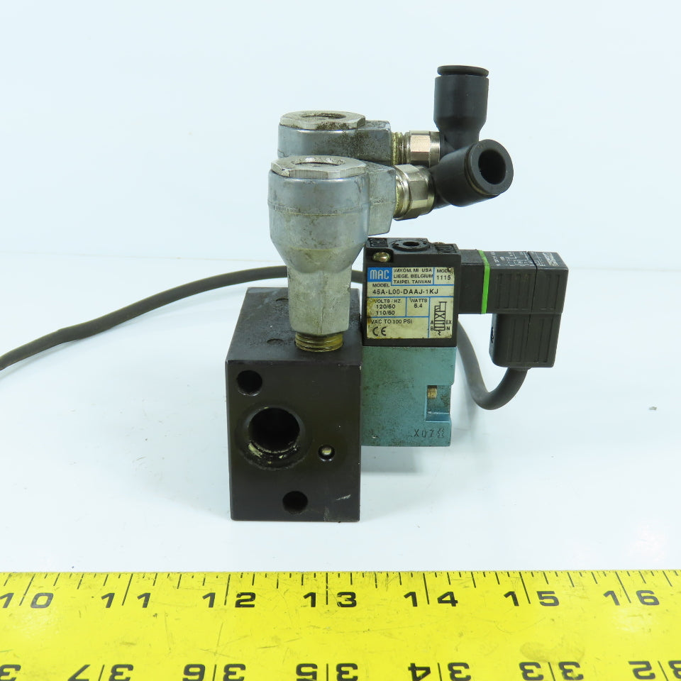 MAC 45A-L00-DAAJ-1KJ Solenoid Valve 120VAC W/ 4-Port Block & Humphrey SQE-2