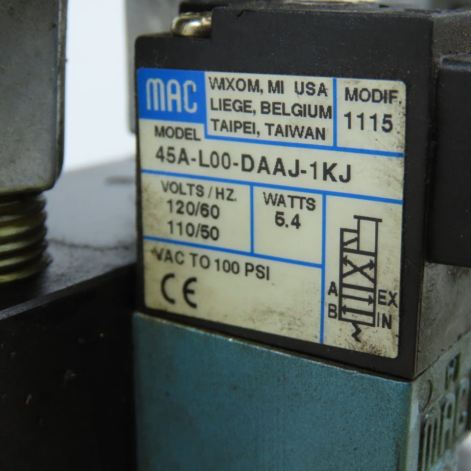MAC 45A-L00-DAAJ-1KJ Solenoid Valve 120VAC W/6-Port Block & Humphrey SQE-(3)