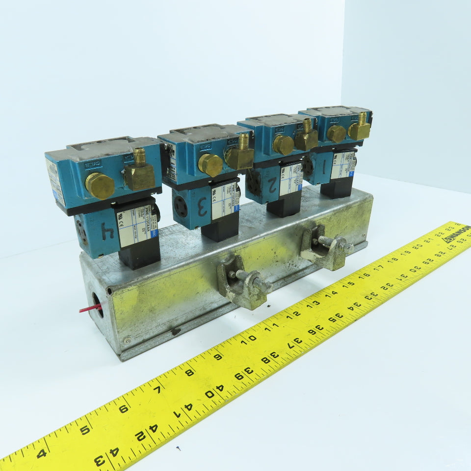 MAC PME-112CAAA 912M-PM-112CA (4) Solenoid Valve Bank 120VAC W/ Mounting Box