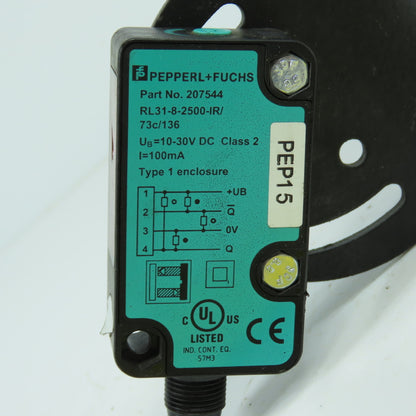 Pepperl + Fuchs 207544 RL31-8-2500-IR/73c/136 Diffuse Mode Sensor &Mount Bracket