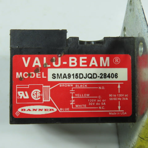 Banner SMA915DJQD-28406 Valu-Beam Photoelectric Sensor W/ Mounting Bracket
