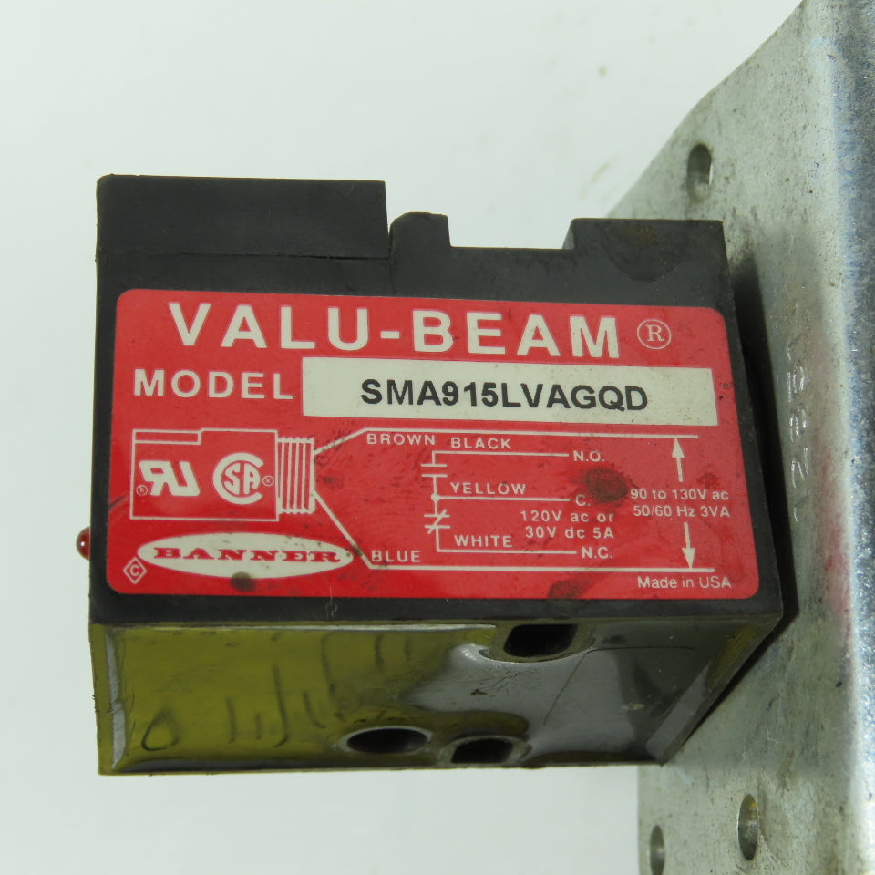 Banner SMA915LVAGQD Valu-Beam Photoelectric Sensor W/ Mounting Bracket