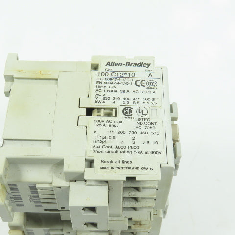 Allen Bradley 100-C12*10 Ser A 12A 600V Reversing Contactor 120V Coil 7.5HP