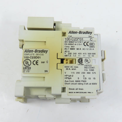 Allen Bradley 100-C23*01 23A 600V Power Contactor 120V Coil 15HP 100-C23D01