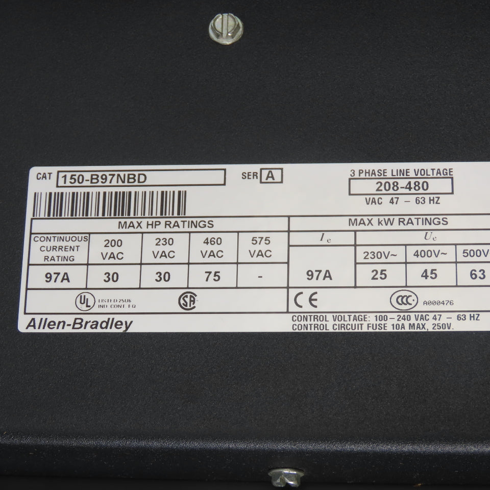 Allen Bradley 150-B97NBD Ser A 75HP Soft Start Motor Controller 480V 97A