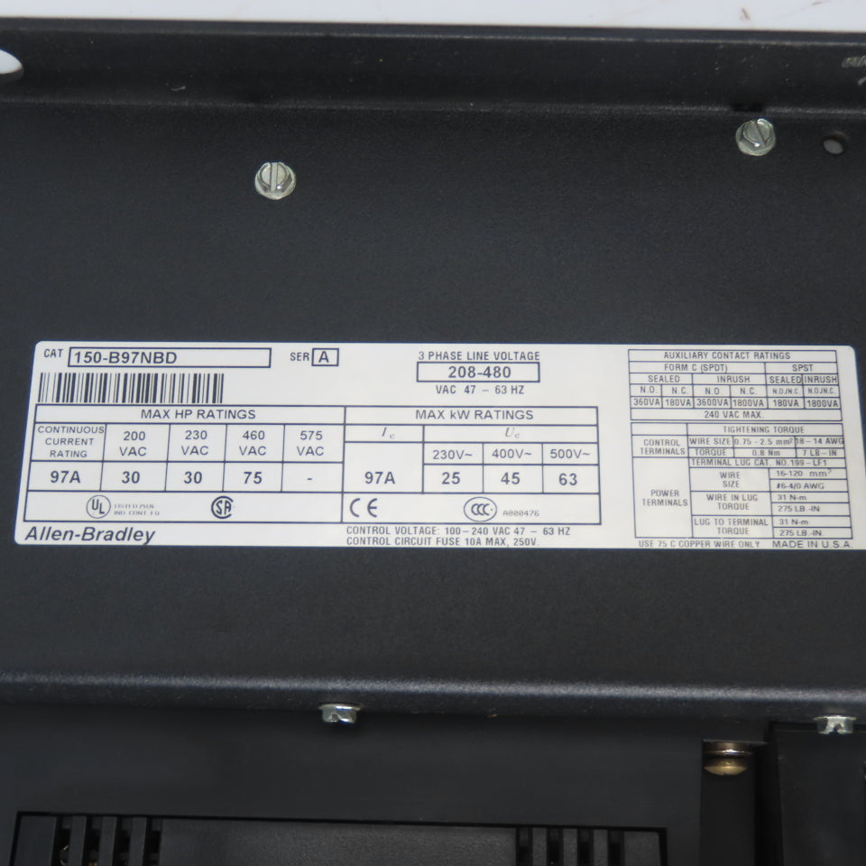 Allen Bradley 150-B97NBD Ser A 75HP Soft Start Motor Controller 480V 97A