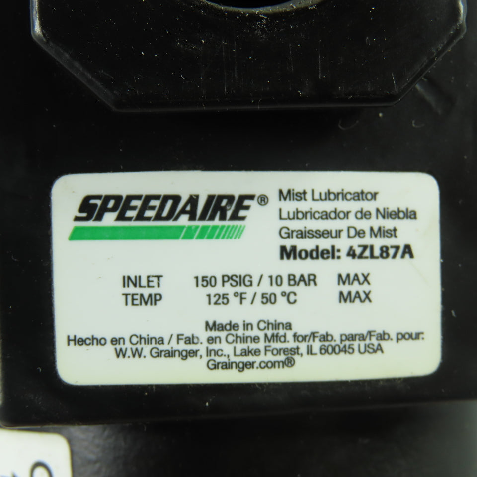 Speedair 4ZL87A Compressed Air Lubricator Mist 150PSIG Max 1/2" NPT