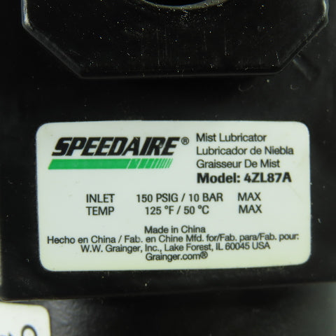 Speedair 4ZL87A Compressed Air Lubricator Mist 150PSIG Max 1/2" NPT