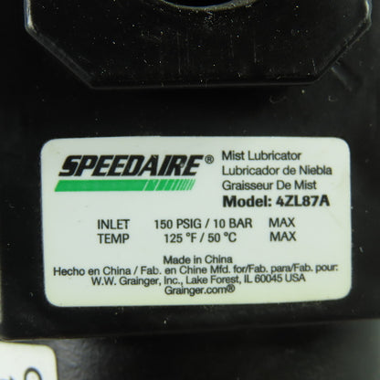 Speedair 4ZL87A Compressed Air Lubricator Mist 150PSIG Max 1/2" NPT
