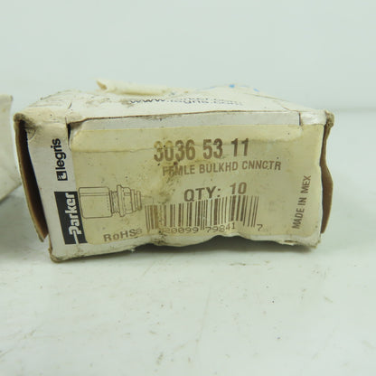 Parker 3036 53 11 Female Bulkhead Push-to-Connect Fittings 1/8" Lot Of 30