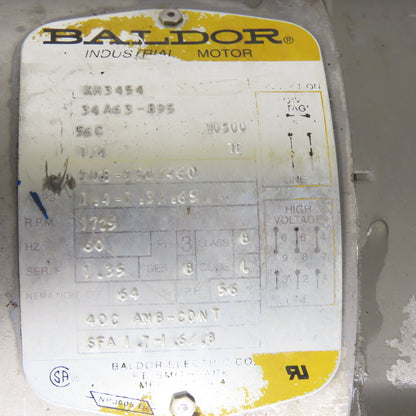 Baldor KM3454 1/4HP Electric Gear Motor 3Ph 230/460V