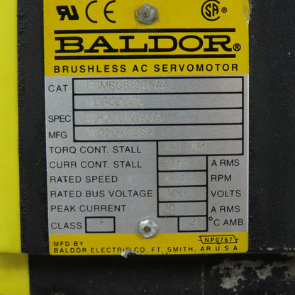 Baldor BSM80B-175AA Brushless AC Servo Motor 4000RPM 300V 8A RMS (NEEDS BEARINGS